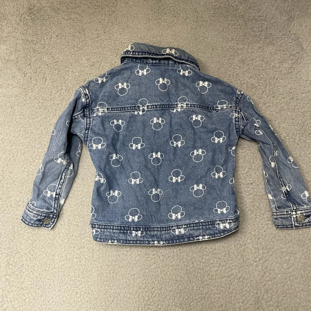 Disney Minnie Mouse Denim Jacket Blue All Over Print Bow Buttons Girls Size 4T